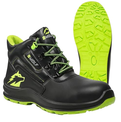 BWOLF SPYKE Arbeitsschuhe Herren S3 Sicherheitsschuhe Herren S3 wasserdicht, ölbeständig, rutschhemmend mit 4x4 Grip Technologie mit ergonomischer Wechselsohle (HI mit Stahlkappe, Numeric_44) von BWOLF