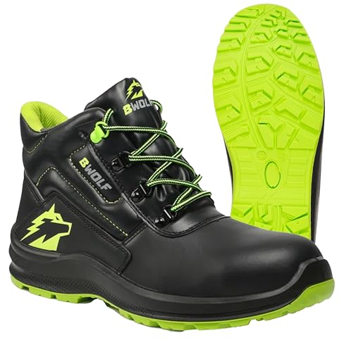 BWOLF SPYKE Arbeitsschuhe Herren S3 Sicherheitsschuhe Herren S3 wasserdicht, ölbeständig, rutschhemmend mit 4x4 Grip Technologie mit ergonomischer Wechselsohle (HI mit Stahlkappe, Numeric_45) von BWOLF