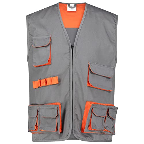 BWOLF Sigma Arbeitsweste Herren Weste Herren Arbeit Arbeitswesten Für Männer Arbeitsweste Grau/Orange (2XL) von BWOLF