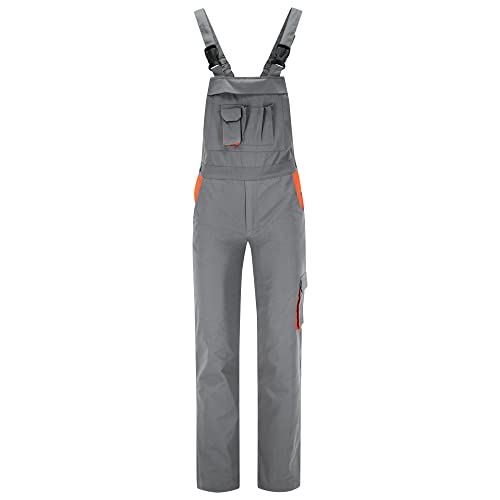 BWOLF SIGMA Latzhose Herren Arbeitshose Schutz-Latzhose mit multifunktionalen Seitentaschen, Rückentaschen (Grau/Orange, 3XL) von BWOLF