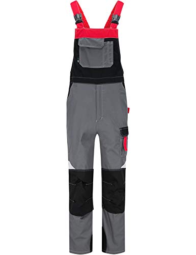 BWOLF Techno Latzhose Herren Arbeitshose Schutz-Latzhose Herren/Damen mit Reflektierenden Elementen in Grau/Rot/Schwarz (S) von BWOLF