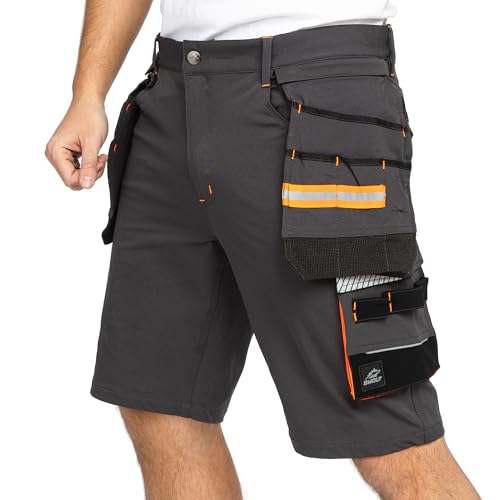 BWOLF Vector Kurze Arbeitshose Herren – Robuste & Flexible Arbeitsshorts aus 90 % Nylon, 10 % Elasthan – Leicht, Dehnbar, mit Taschen (DE/NL/SE/PL, Alphanumerisch, L, Regular, Regular, Grau) von BWOLF
