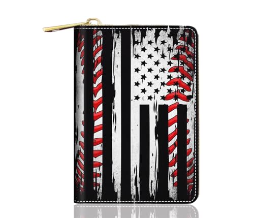 BWOOLL RFID-Kreditkartenetui für Damen, Leder-Kartenetui mit Reißverschluss, indisches Stammesmädchen, Baseball-Hintergrund mit amerikanischer Flagge, Modisch von BWOOLL