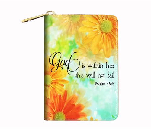 BWOOLL RFID-Kreditkartenetui für Damen, Leder-Kartenetui mit Reißverschluss, indisches Stammesmädchen, Gänseblümchen-Zitat Bibelvers Psalm 46:5, Modisch von BWOOLL