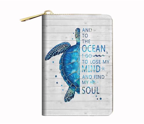 BWOOLL RFID-Kreditkartenetui für Damen, Leder-Kartenetui mit Reißverschluss, indisches Stammesmädchen, Lustige Worte mit blauer Meeresschildkröte, Modisch von BWOOLL