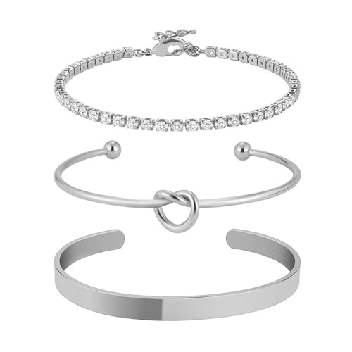 BWOOOWE Elegantes Armband Damen Set Silberfarbenes Charms Armband Knotendesign Perlenarmband Damen Stilvolles Accessoire Für Jeden Anlass von BWOOOWE
