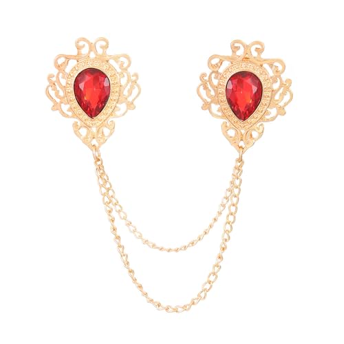 BWOOOWE Tropfenform Kristall Brosche Kragen Kette Quaste Anstecknadel Schmuck Doppelbrosche Vintage Ornament Damen Accessoire(Rot-1) von BWOOOWE