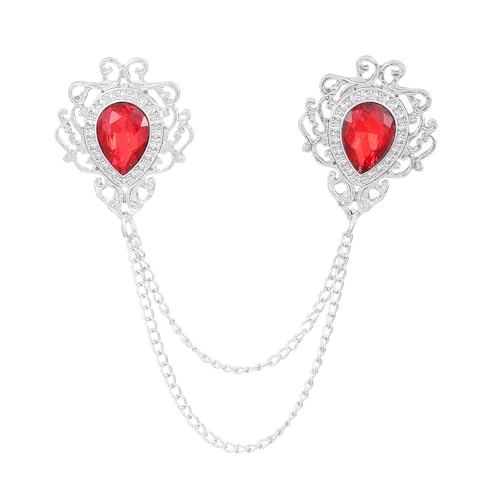 BWOOOWE Tropfenform Kristall Brosche Kragen Kette Quaste Anstecknadel Schmuck Doppelbrosche Vintage Ornament Damen Accessoire(Rot-2) von BWOOOWE
