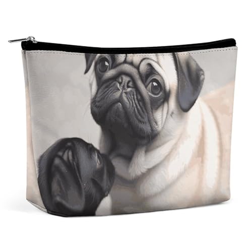 Reise-Make-up-Tasche, große Kapazität, Kosmetiktasche für Damen, wasserdicht, tragbar, Kosmetiktasche, Aufbewahrungstasche, Adler, bedruckt, Niedlicher Mops, Einheitsgröße von BWQMNT