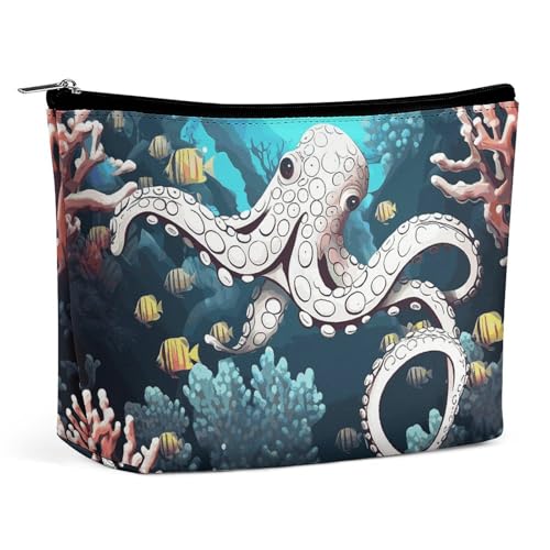 Reise-Make-up-Tasche, große Kapazität, Kosmetiktasche für Damen, wasserdicht, tragbar, Kosmetiktasche, Aufbewahrungstasche, Meeresleben, bedruckte Kulturbeutel, Marine Life, Einheitsgröße von BWQMNT