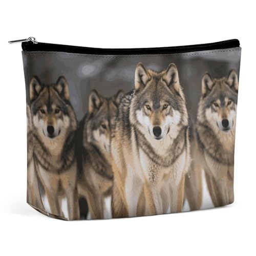 Reise-Make-up-Tasche, große Kapazität, Kosmetiktasche für Damen, wasserdicht, tragbar, Kosmetiktasche, Aufbewahrungstasche, Wölfe, bedruckte Kulturbeutel, Packung mit Wölfen, Einheitsgröße von BWQMNT