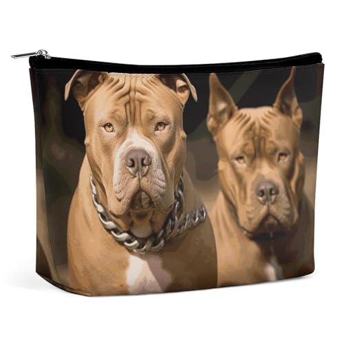 Reise-Make-up-Tasche, große Kapazität, Kosmetiktasche für Damen, wasserdicht, tragbar, Kosmetiktasche, Aufbewahrungstasche, hübscher Strand- und Muscheldruck, Kulturbeutel, Pitbull-Hunde von BWQMNT