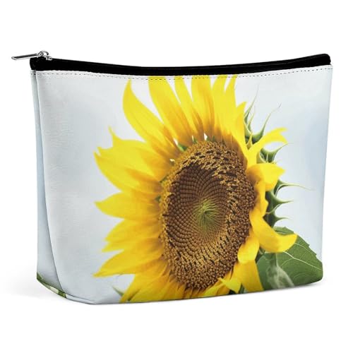 Reise-Make-up-Tasche, großes Fassungsvermögen, Kosmetiktasche für Damen, wasserdicht, tragbar, Aufbewahrungstasche, Flamingos, Aquarell, Tropen, bedruckte Kulturbeutel, Bloom Sonnenblume von BWQMNT