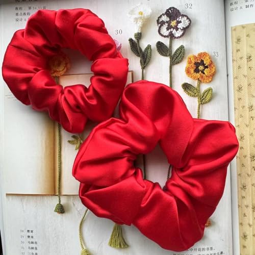 Seiden-Haargummis für Haare, 100 % reine Maulbeerseide, 30 Momme mit Gummiband, Seiden-Haargummis, Haargummis für Frauen und Mädchen, Geschenk, Rot, 2 Stück Seiden-Haargummis für Haare, 100 % reine Maulbeerseide, 30 Momme mit Gummiband, Seiden-Haargummis, Haargummis für Frauen und Mädchen, Geschenk, Rot, 2 Stück von BWRMHME