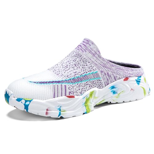 BWSEOBG Damen Clog Strick Mesh Atmungsaktive Plateau Slides Sandalen Geschlossene Zehen Slip-On Pantoletten Leicht und Weich Mode Casual Walking Schuhe für Damen, Violett, 39.5 EU von BWSEOBG