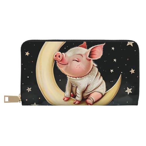 BWWHCCTI Animals sitting the moon Printed Long Wallet for Women Men - PU Leather Wallets Card Holder with Zip Coin Pocket von BWWHCCTI