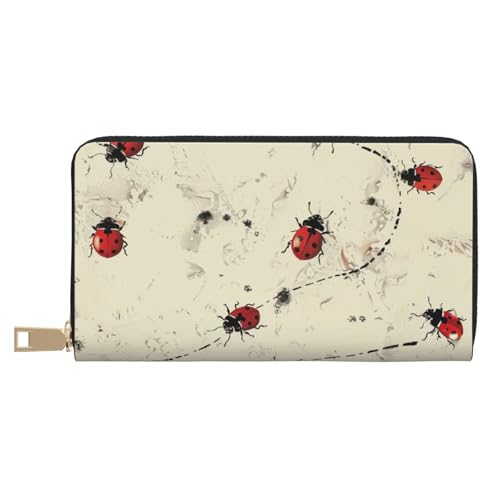 BWWHCCTI Art Ladybug Tracks Print Printed Long Wallet for Women Men - PU Leather Wallets Card Holder with Zip Coin Pocket von BWWHCCTI