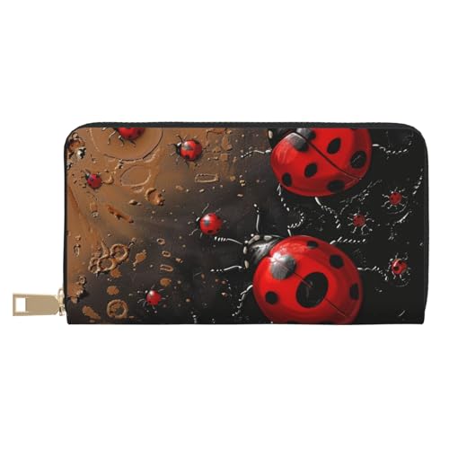 BWWHCCTI Art Ladybug Tracks Printed Long Wallet for Women Men - PU Leather Wallets Card Holder with Zip Coin Pocket von BWWHCCTI