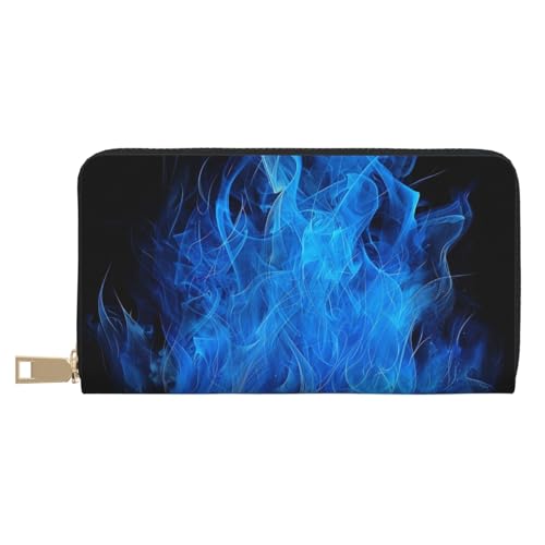 BWWHCCTI Blue Flame Printed Long Wallet for Women Men - PU Leather Wallets Card Holder with Zip Coin Pocket von BWWHCCTI