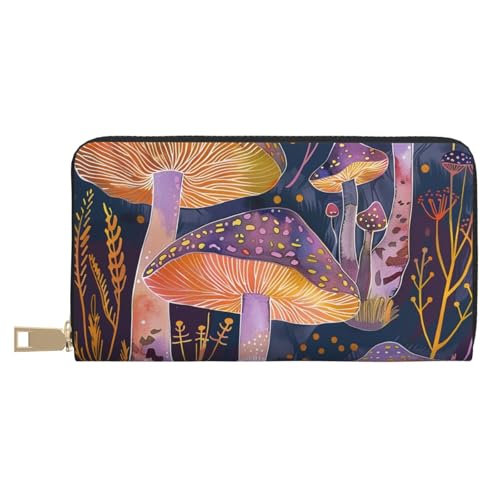 BWWHCCTI Bright Mushrooms Printed Long Wallet for Women Men - PU Leather Wallets Card Holder with Zip Coin Pocket von BWWHCCTI