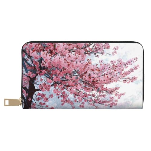 BWWHCCTI Cherry Blossoms Tree Printed Long Wallet for Women Men - PU Leather Wallets Card Holder with Zip Coin Pocket von BWWHCCTI
