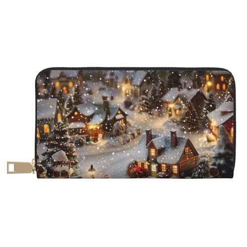 BWWHCCTI Christmas Village Printed Long Wallet for Women Men - PU Leather Wallets Card Holder with Zip Coin Pocket von BWWHCCTI