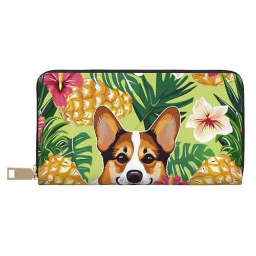 BWWHCCTI Corgi Hawaiian Tropical Summer Pineapple Printed Long Wallet for Women Men - PU Leather Wallets Card Holder with Zip Coin Pocket von BWWHCCTI