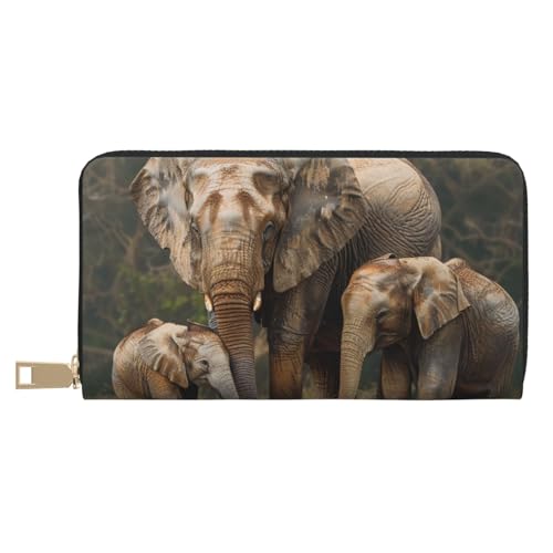 BWWHCCTI Elephant Family Printed Long Wallet for Women Men - PU Leather Wallets Card Holder with Zip Coin Pocket von BWWHCCTI