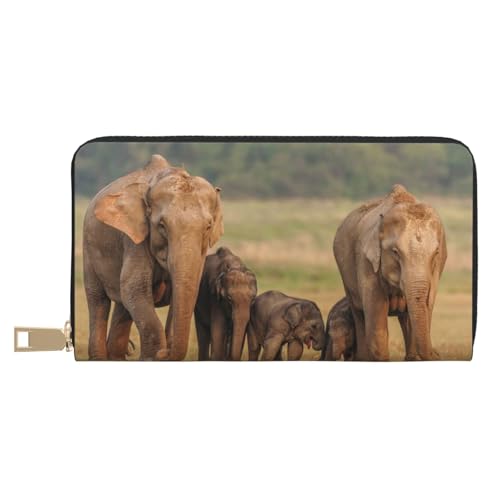 BWWHCCTI Elephant Family Printed Long Wallet for Women Men - PU Leather Wallets Card Holder with Zip Coin Pocket von BWWHCCTI