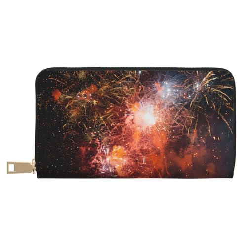 BWWHCCTI Fireworks Printed Long Wallet for Women Men - PU Leather Wallets Card Holder with Zip Coin Pocket von BWWHCCTI