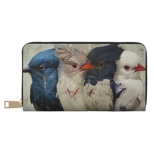 BWWHCCTI Four Birds Printed Long Wallet for Women Men - PU Leather Wallets Card Holder with Zip Coin Pocket von BWWHCCTI