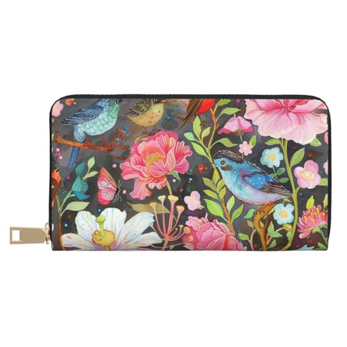 BWWHCCTI Garden with Bird and Flower Printed Long Wallet for Women Men - PU Leather Wallets Card Holder with Zip Coin Pocket von BWWHCCTI