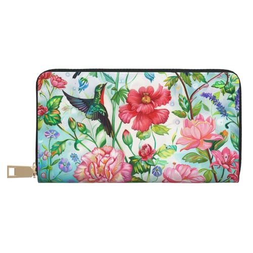 BWWHCCTI Garden with bird and flowers Printed Long Wallet for Women Men - PU Leather Wallets Card Holder with Zip Coin Pocket von BWWHCCTI