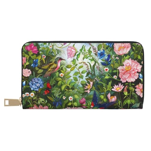 BWWHCCTI Garden with birds and flowers Printed Long Wallet for Women Men - PU Leather Wallets Card Holder with Zip Coin Pocket von BWWHCCTI