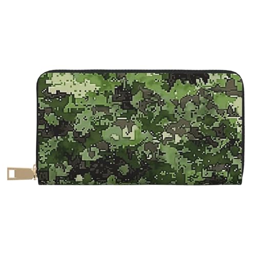 BWWHCCTI Green Army Digital Camouflage Print Printed Long Wallet for Women Men - PU Leather Wallets Card Holder with Zip Coin Pocket von BWWHCCTI