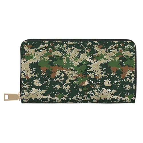 BWWHCCTI Green Army Digital Camouflage Printed Long Wallet for Women Men - PU Leather Wallets Card Holder with Zip Coin Pocket von BWWHCCTI
