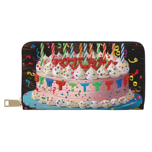 BWWHCCTI Happy Birthday Big Cake Printed Long Wallet for Women Men - PU Leather Wallets Card Holder with Zip Coin Pocket von BWWHCCTI