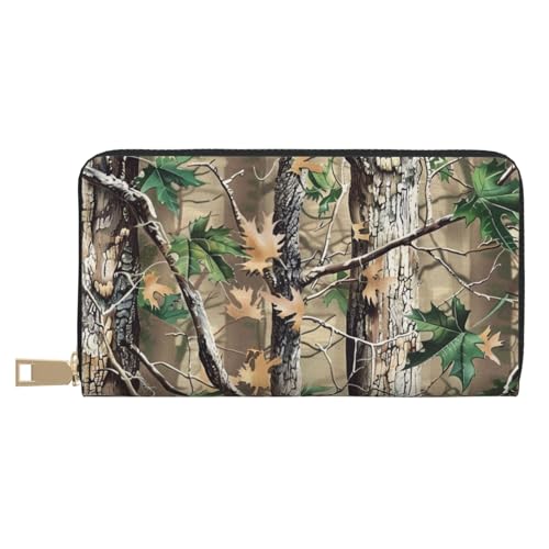 BWWHCCTI Hardwoods Outdoor Camouflage Printed Long Wallet for Women Men - PU Leather Wallets Card Holder with Zip Coin Pocket von BWWHCCTI
