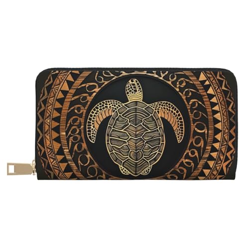 BWWHCCTI Hawaiian Tapa Honu Turtle Printed Long Wallet for Women Men - PU Leather Wallets Card Holder with Zip Coin Pocket von BWWHCCTI