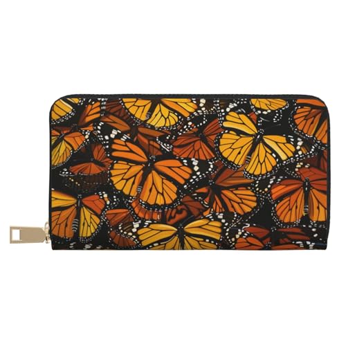 BWWHCCTI Heaps of Orange Monarch Butterflies Printed Long Wallet for Women Men - PU Leather Wallets Card Holder with Zip Coin Pocket von BWWHCCTI