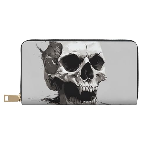 BWWHCCTI Horror Skull Printed Long Wallet for Women Men - PU Leather Wallets Card Holder with Zip Coin Pocket von BWWHCCTI