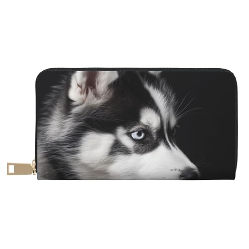 BWWHCCTI Husky Dog Printed Long Wallet for Women Men - PU Leather Wallets Card Holder with Zip Coin Pocket von BWWHCCTI
