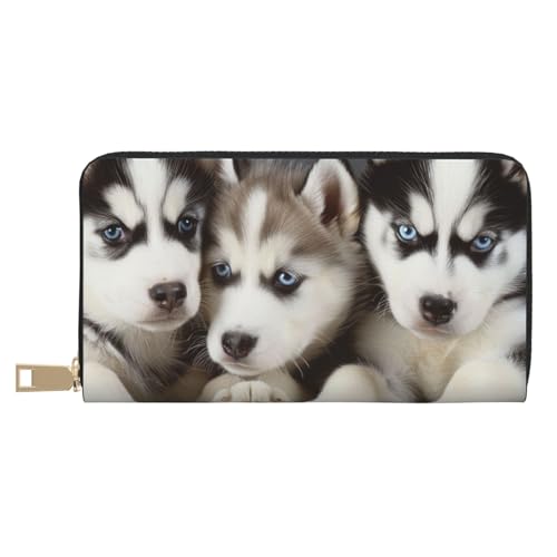 BWWHCCTI Husky Puppies Dogs Printed Long Wallet for Women Men - PU Leather Wallets Card Holder with Zip Coin Pocket von BWWHCCTI