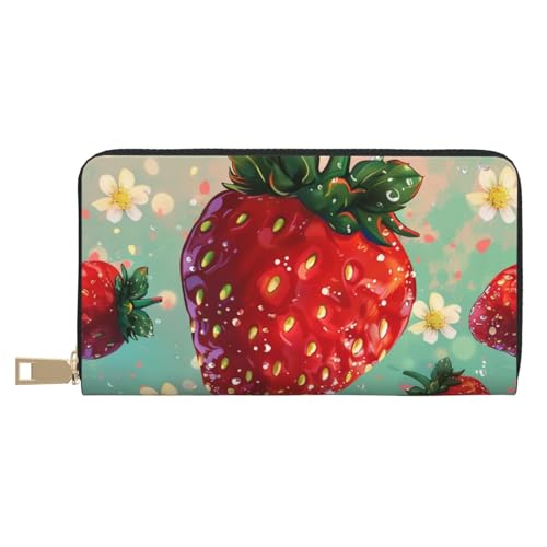 BWWHCCTI Lovely Strawberry Printed Long Wallet for Women Men - PU Leather Wallets Card Holder with Zip Coin Pocket von BWWHCCTI