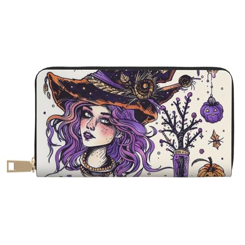 BWWHCCTI Magic Witch Witchcraft Bohemian Drawing Printed Long Wallet for Women Men - PU Leather Wallets Card Holder with Zip Coin Pocket von BWWHCCTI