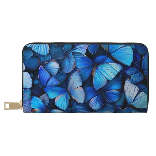 BWWHCCTI Many Blue Butterfly Printed Long Wallet for Women Men - PU Leather Wallets Card Holder with Zip Coin Pocket von BWWHCCTI