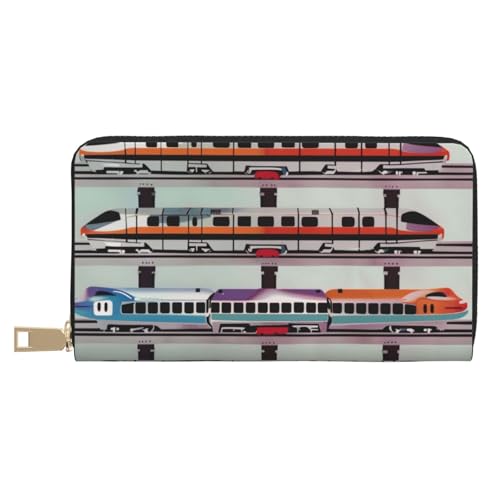 BWWHCCTI Monorail Train Printed Long Wallet for Women Men - PU Leather Wallets Card Holder with Zip Coin Pocket von BWWHCCTI