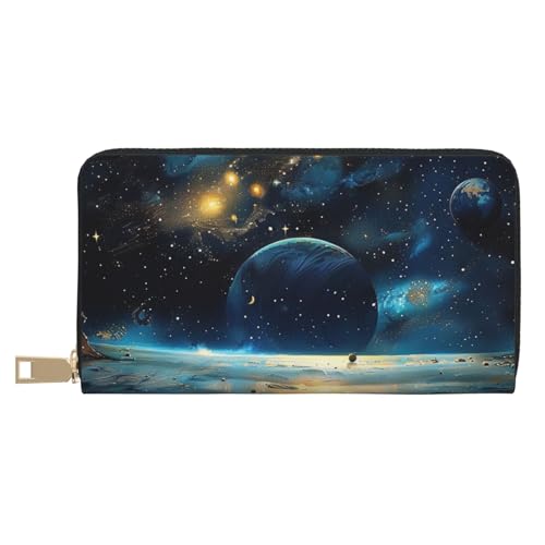 BWWHCCTI Moon Stars and Planets Printed Long Wallet for Women Men - PU Leather Wallets Card Holder with Zip Coin Pocket von BWWHCCTI