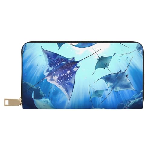 BWWHCCTI Sea Animals Stingrays Printed Long Wallet for Women Men - PU Leather Wallets Card Holder with Zip Coin Pocket von BWWHCCTI