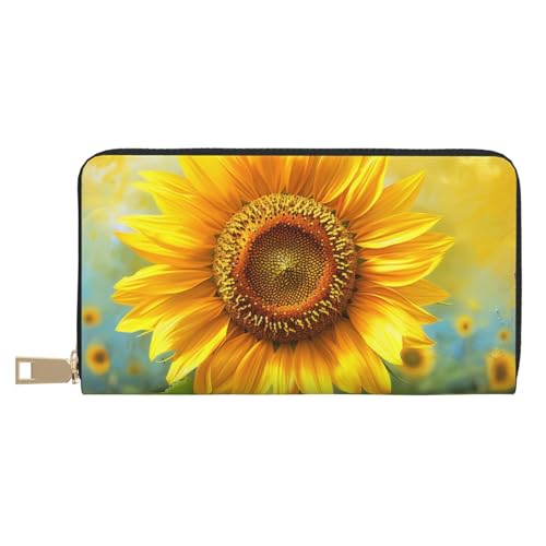 BWWHCCTI Sunflowers Printed Long Wallet for Women Men - PU Leather Wallets Card Holder with Zip Coin Pocket von BWWHCCTI